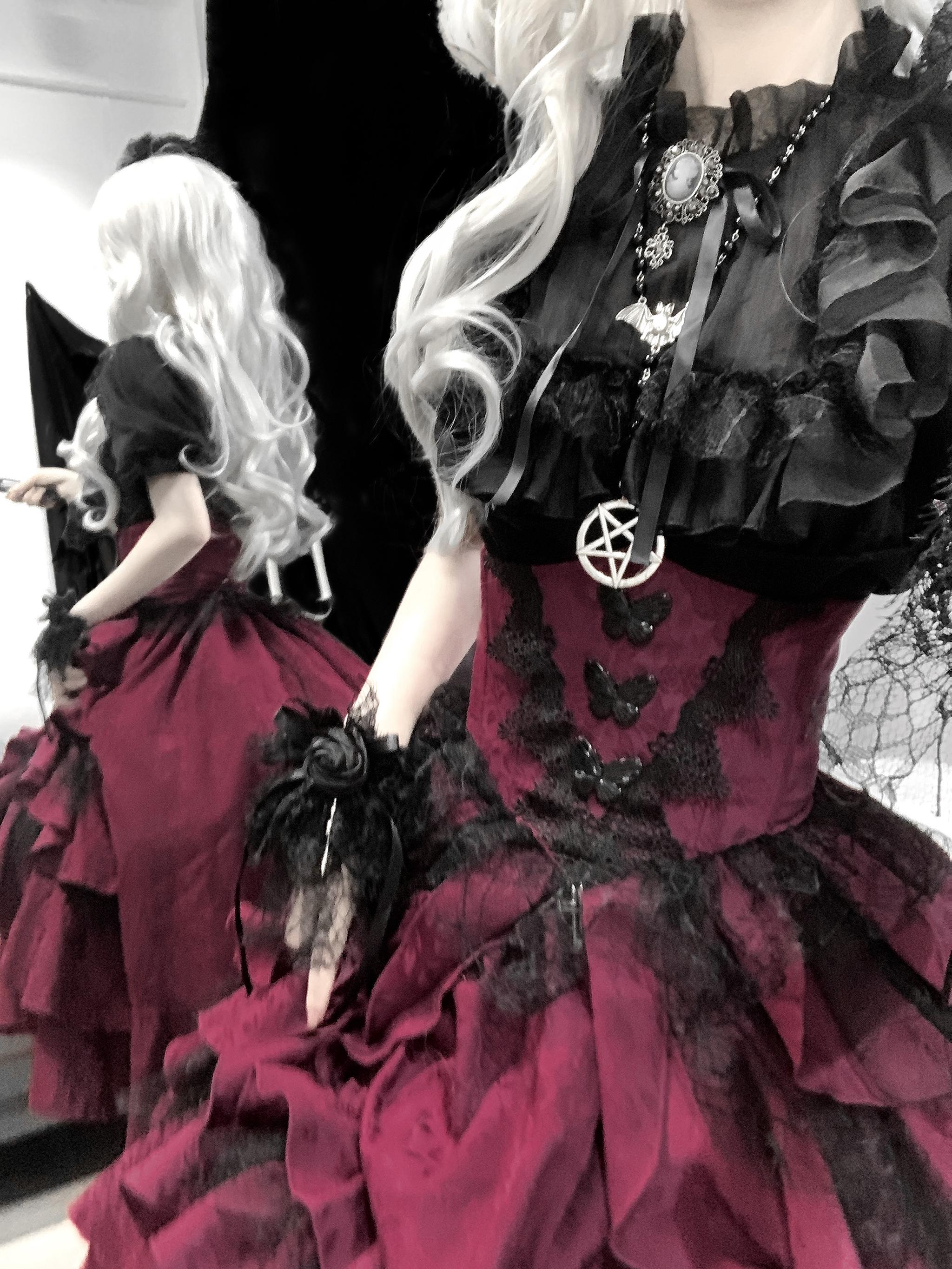 Mistshroud Manor - Gothic Lolita Blouse & Boned Waist SK, Drawstring Lift-up Hem 45909:867723