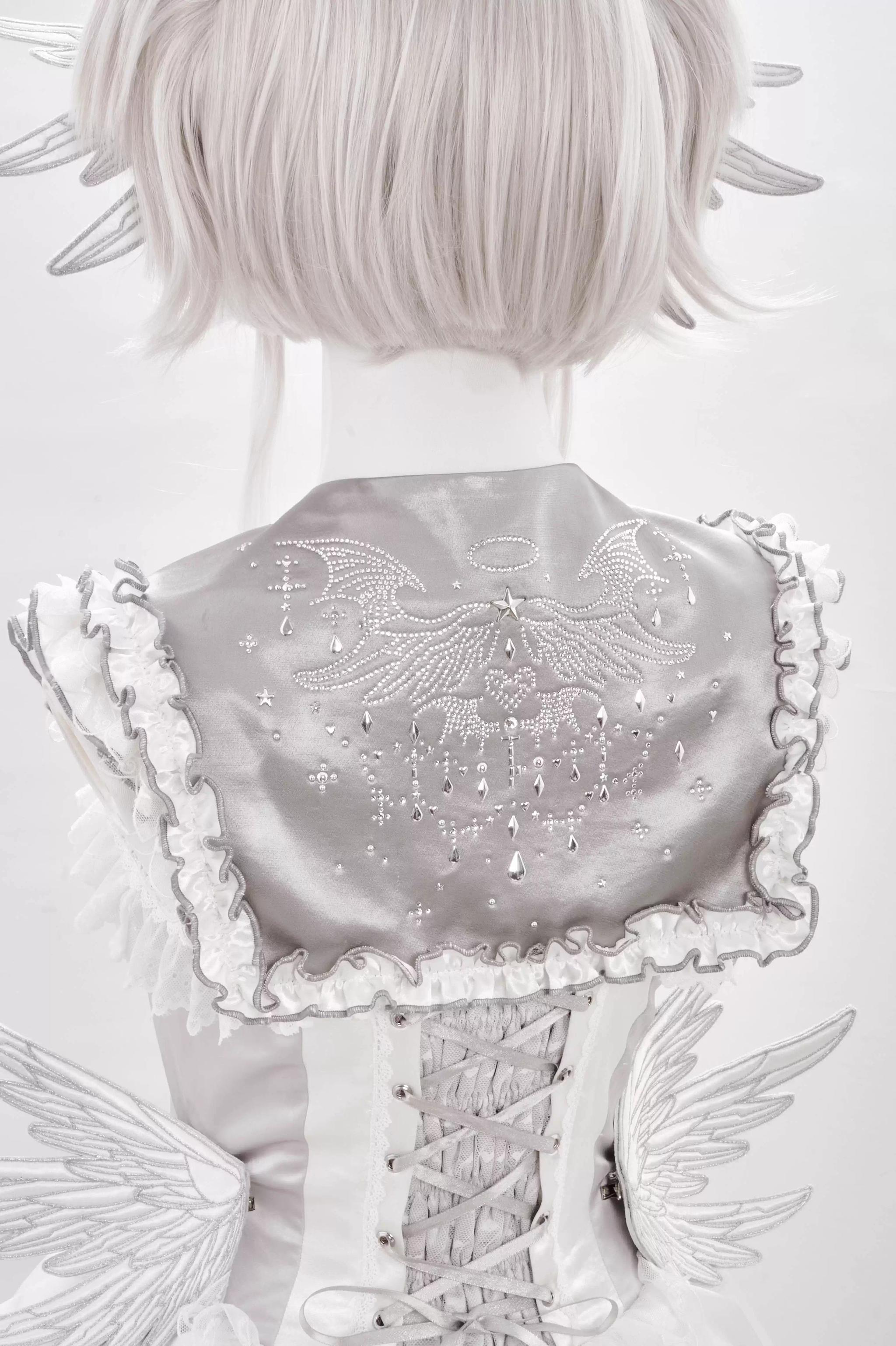 LustrE - Metallic Angel - Silver-white Punk Lolita JSK, Wing and Rhinestone Details 44276:801933