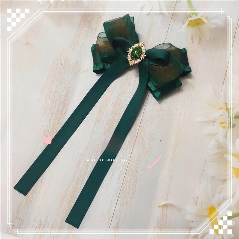 MoXiaoqing Handmade~Elegant Lolita HeaddressDark Green Butterfly Hair Accessory Choker Dark green ribbon side hair clip (one piece)  