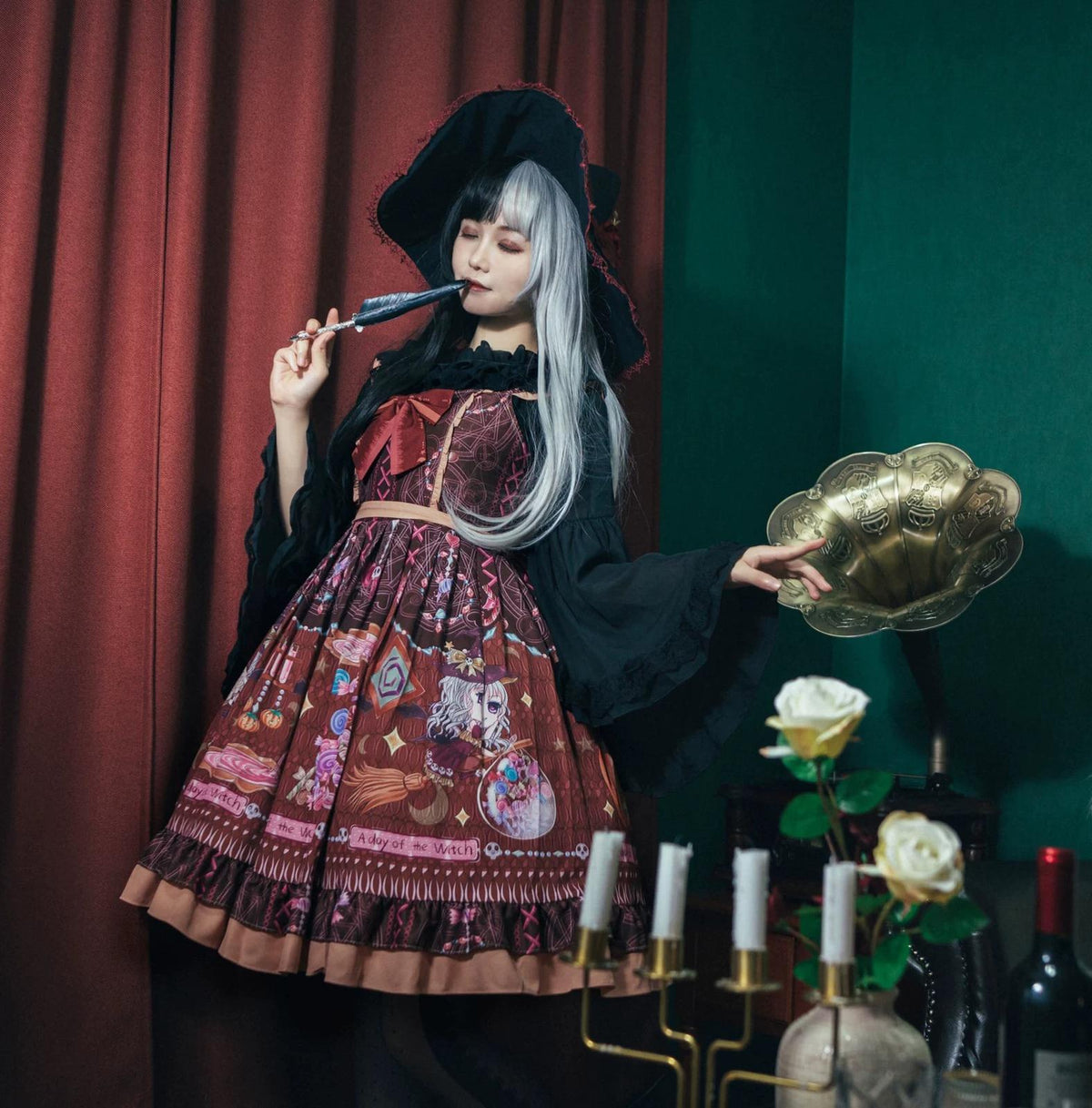 Halloween Sweet Lolita JSK Dress, Witch & Pumpkin Print 45945:869609