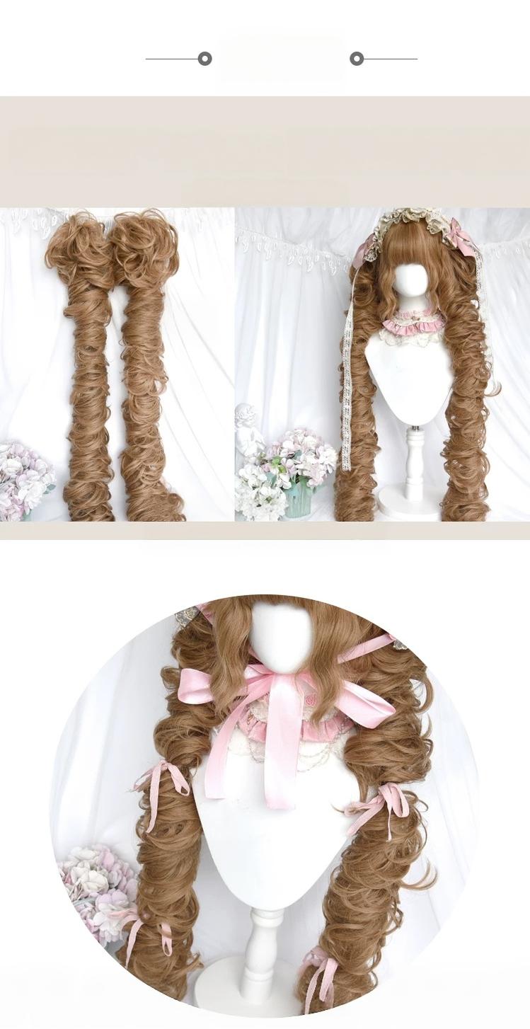 Flaxen Golden Brown Elegant Lolita Wig, Detachable Ponytails 46087:874313
