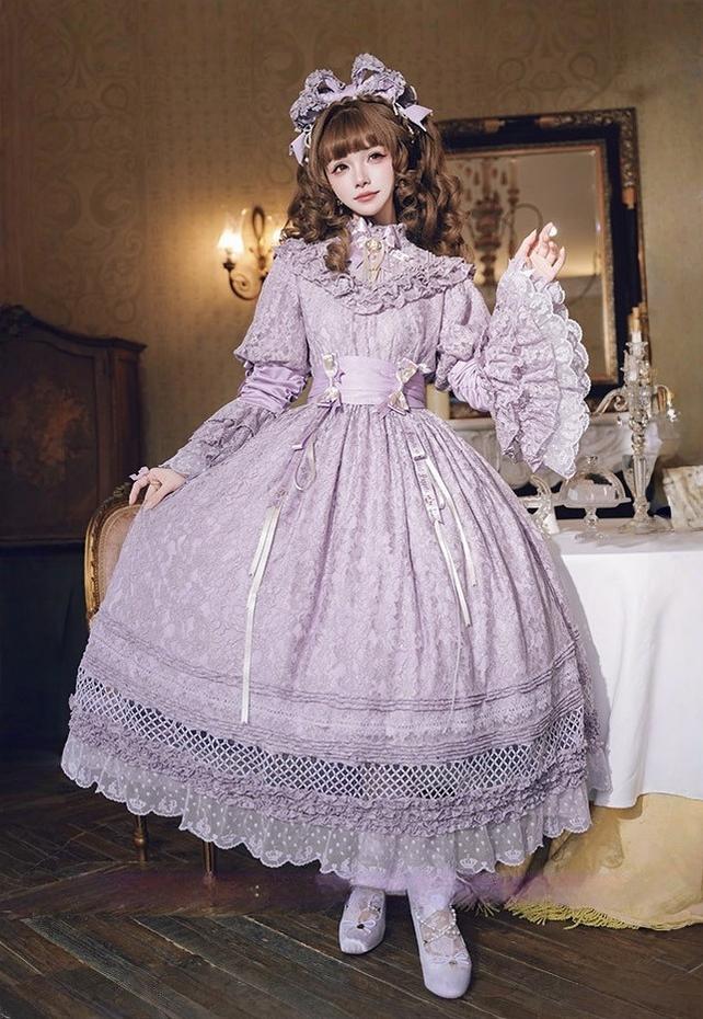 Forvever Purple - Purple Classic Lolita OP, Boning Corset (L M S) 44357:806178