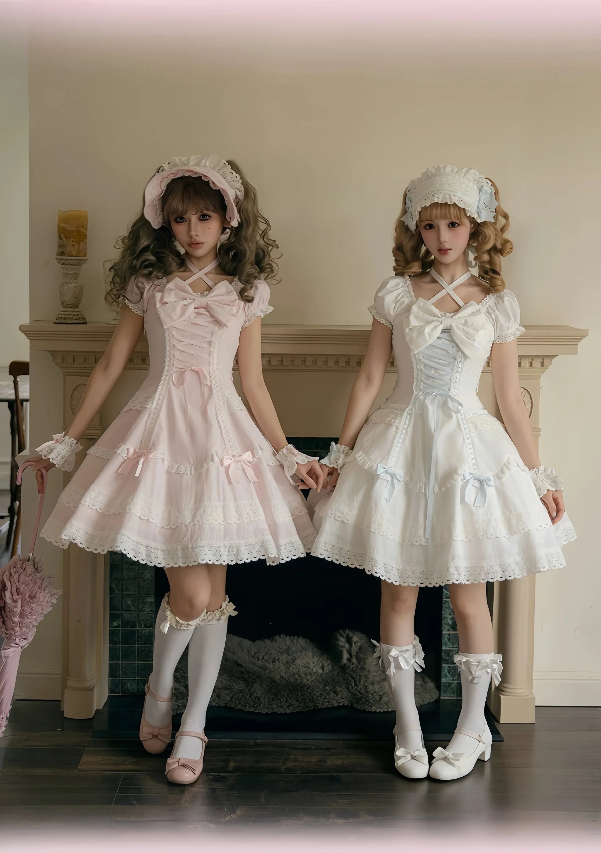 Showa Sweetheart - Old School Lolita OP Dress, Ruffled Lace Hem 45887:867563