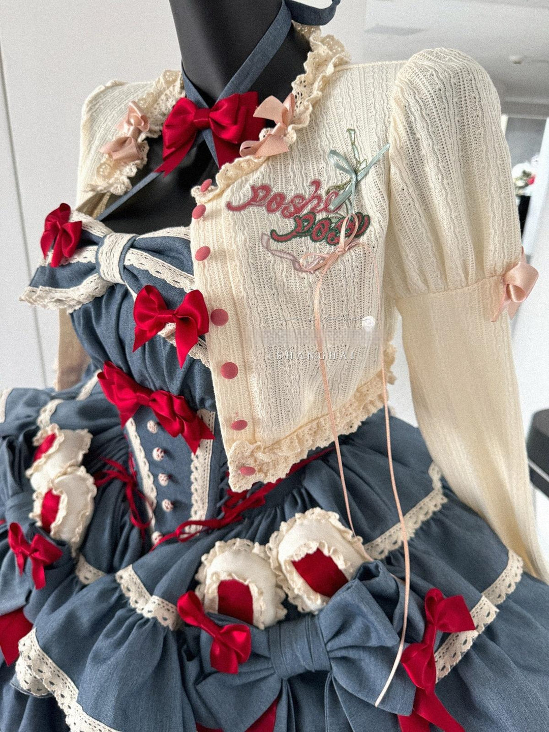 POSHEPOSE~First Cherry Rabbit~Sweet Lolita Dress Halter Neck Jumper Dress and Cardigan 41668:711896