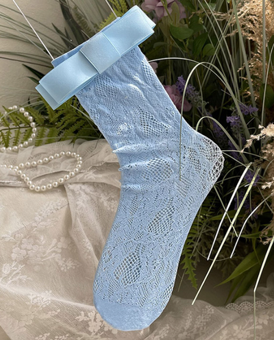 WAGUIR~Sweet Lolita Ballet  Kownot Lace Socks free size blue 