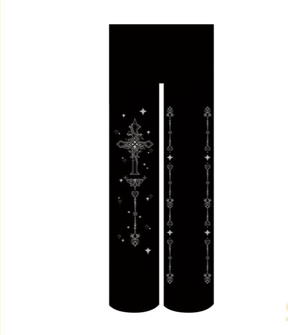 Thorn Cross - Halloween Gothic Lolita Pantyhose, Cross & Heart Chain Print 45946:869183