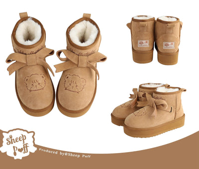 Sheep Puff~Winter Lolita Shoes Warm Fleece Snow Boots Khaki 34 