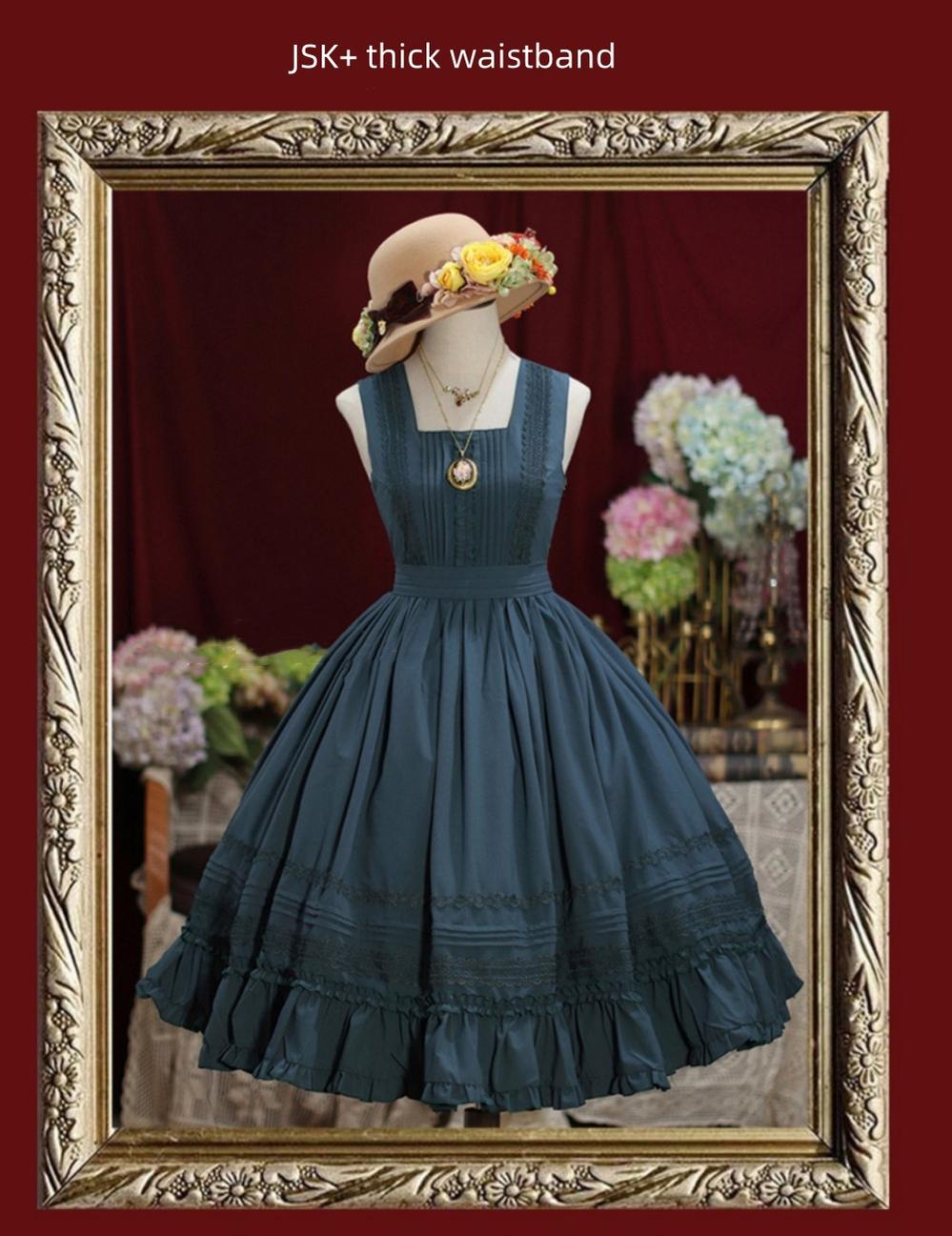 Tiny Garden - Nocturne Reminiscence - Elegant Lolita JSK Dress Multi-Wear Apron Dress Set S Peacock blue JSK only
