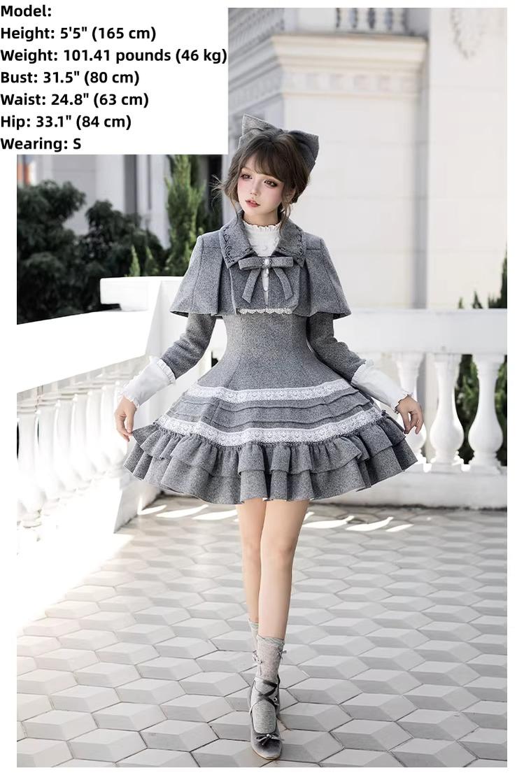 Reminisce - Pile Classic Lolita Dress, Detachable Cape 44439:808569
