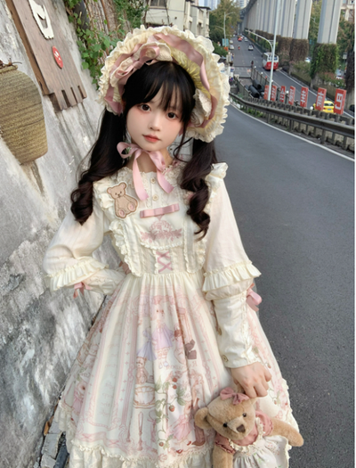 3 Puppets~Elegant Lolita Bear Embroidery Mutton Sleeve Blouse   