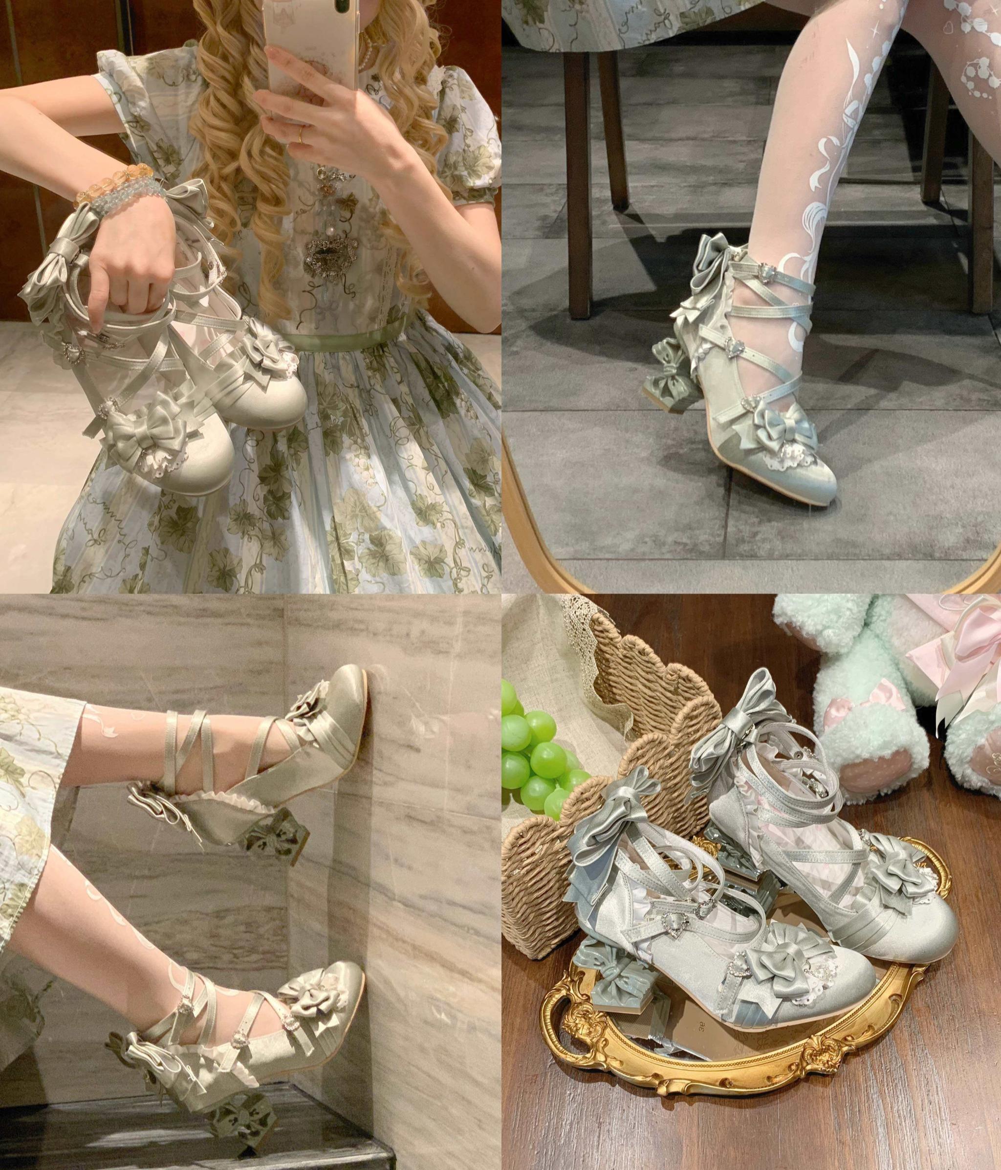 Thousand Knots - Classic Lolita Satin Heels Shoes, Bow-shaped Heel 45207:840837