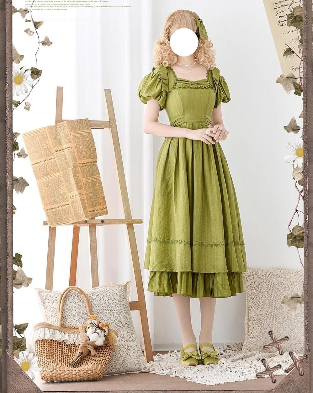 Forest Wardrobe~Forest Gallery~Country Lolita OP Dress Elegant Tencel Dress   