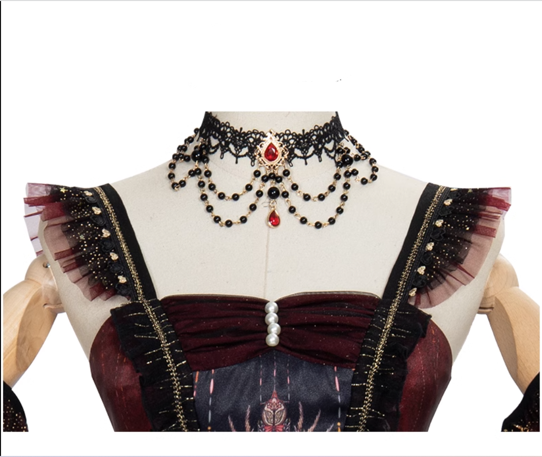 YingLuoFu - Black Red Retro Palace Elgant Classical Lolita JSK