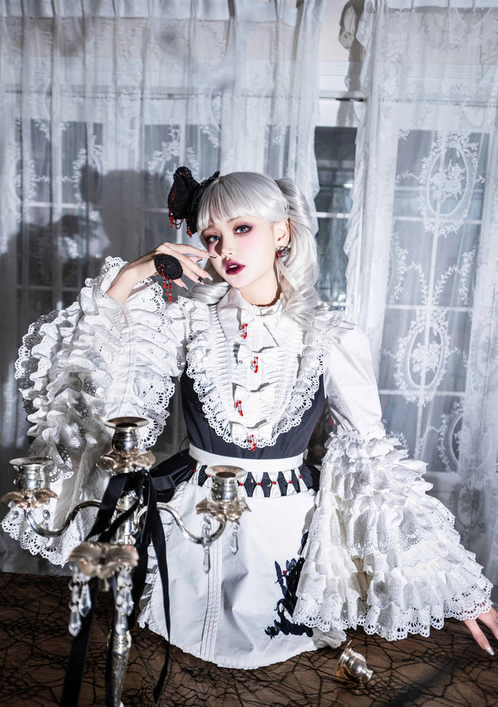 Dark Circle Clinic~Barbara Manor Night~Gothic Lolita JSK Pleated Floral Print Lolita Dress   