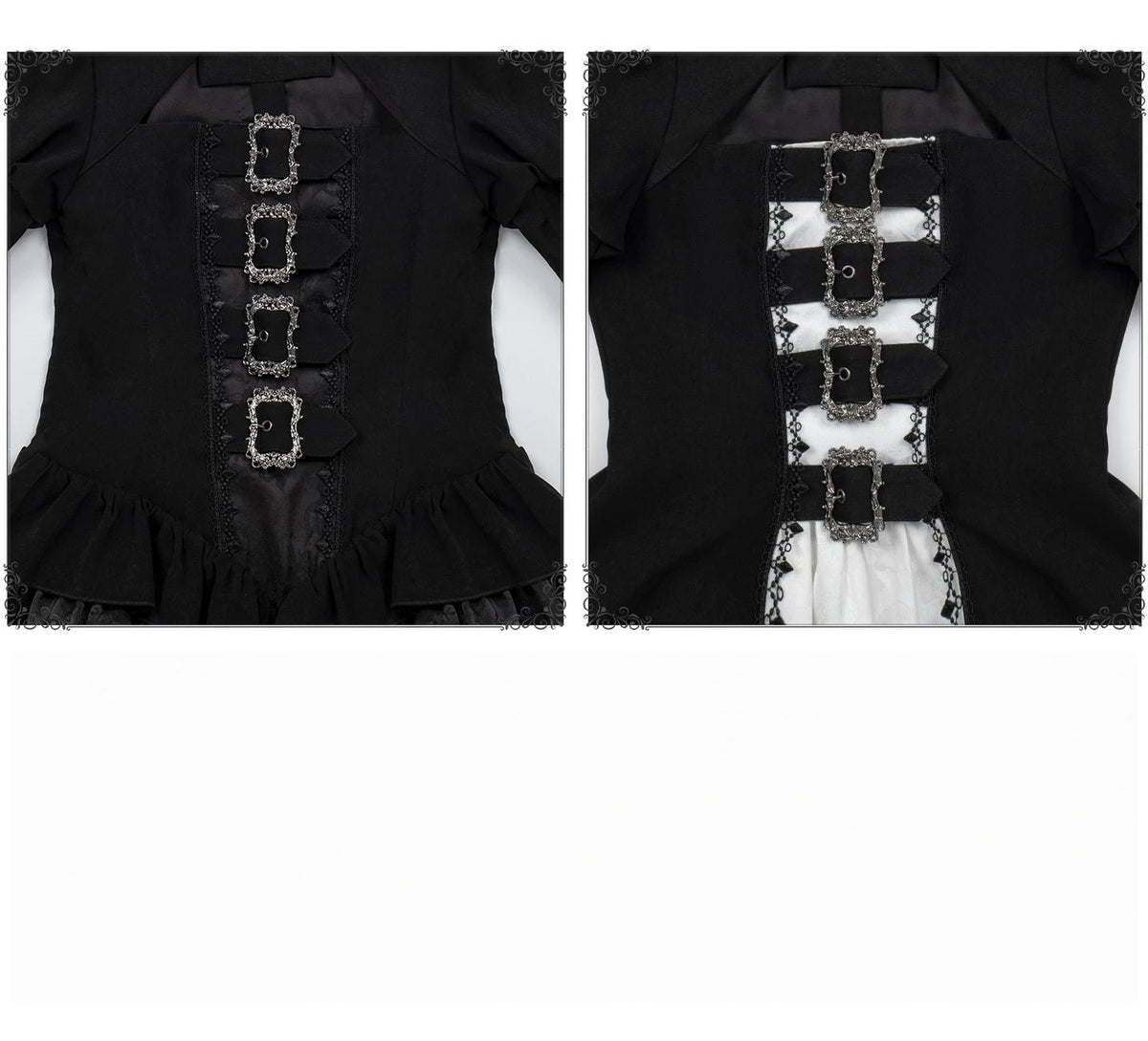 Klein - Black and White Gothic Lolita OP Dress Set, Metal D-rings 45996:871477