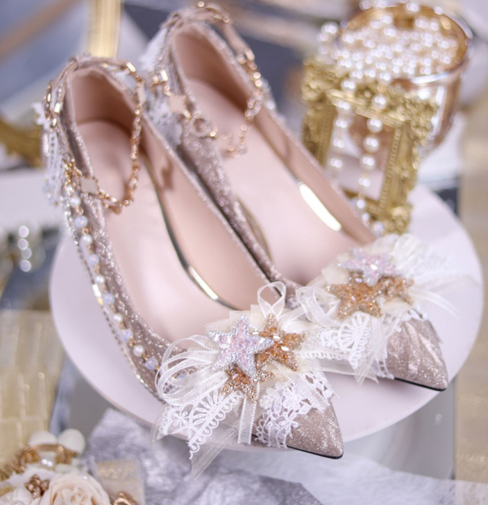 Sky Rabbit~Elegant Wedding Lolita Golden High Heel Shoes   