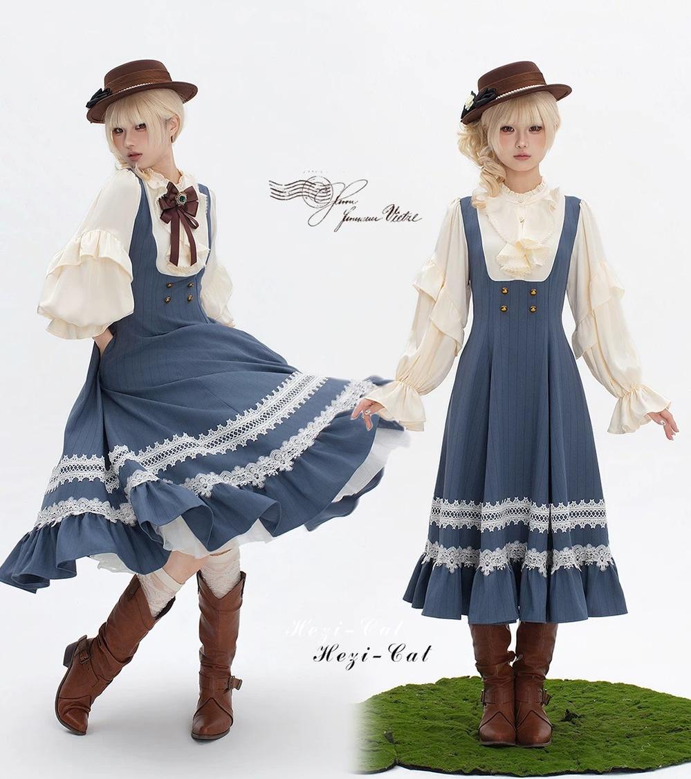 Hometown Autumn - Plus Size Classic Lolita Fake Two-Piece OP Dress 45667:857571