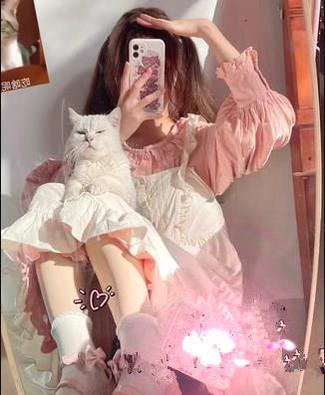 Alice Studio~Japanese Lolta Dress Vintage Mori Style OP free size pink dress-long sleeve 