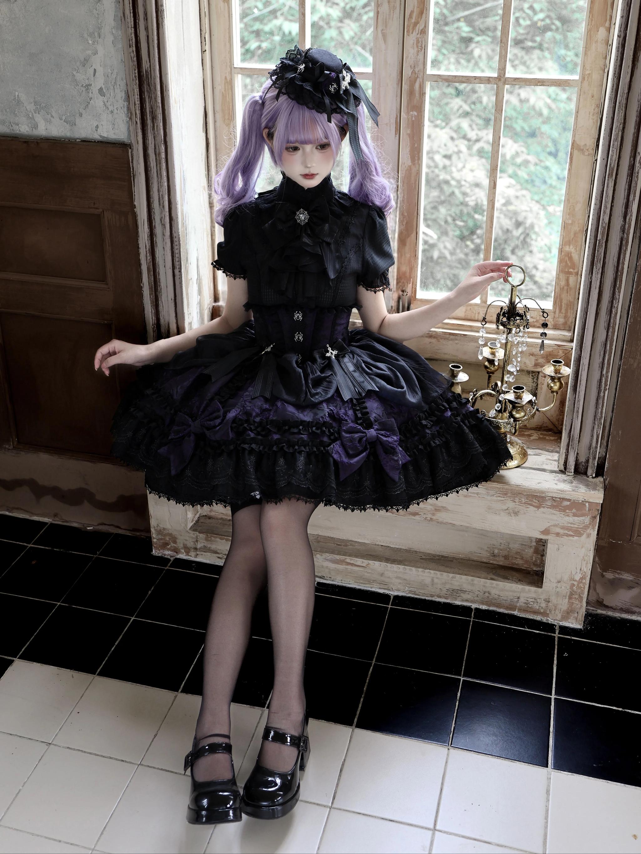 Spider Cross Knot - Gothic Lolita Skirt Set, High-low Hem and Fishbone Waist 45733:860157