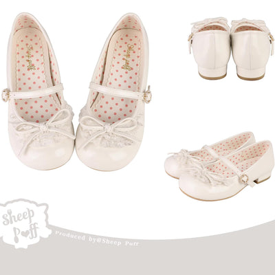 Sheep Puff~Little Leila~Daily Lolita Lace Round Toe Flat Shoes Multicolors 34 white 