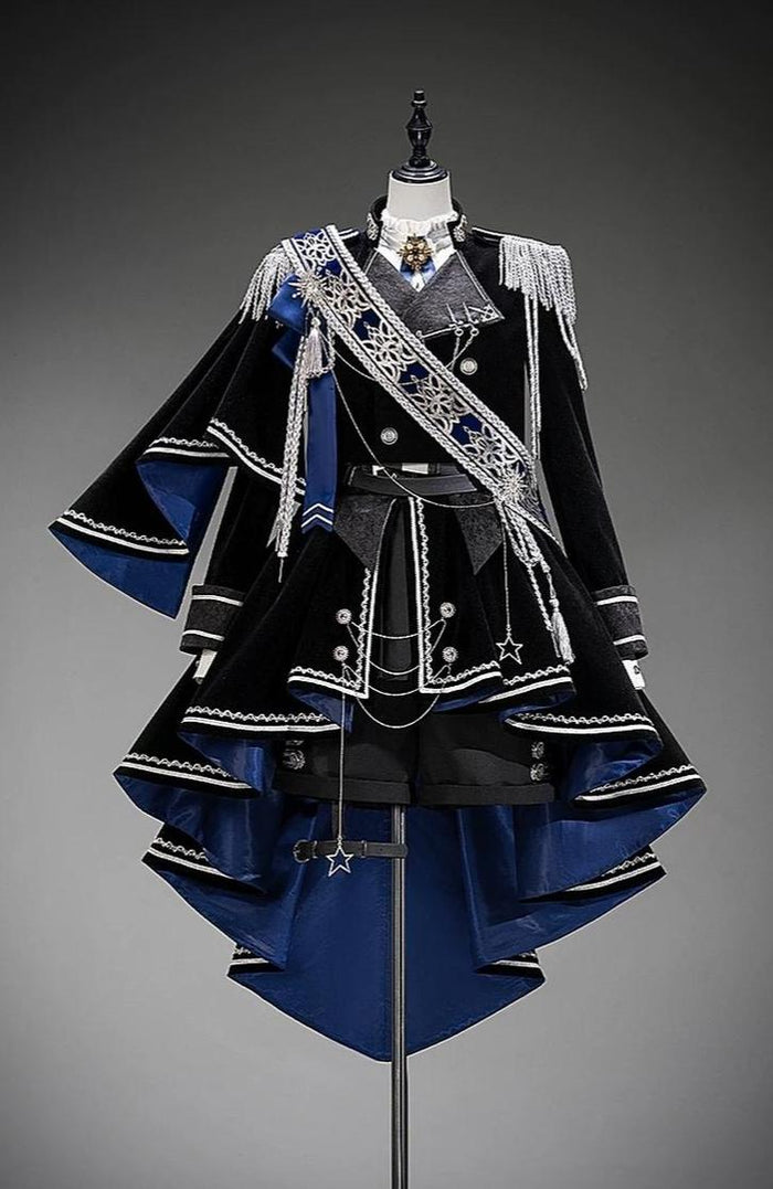 Military Ouji Lolita Jacket & Shorts Set, Detachable Train