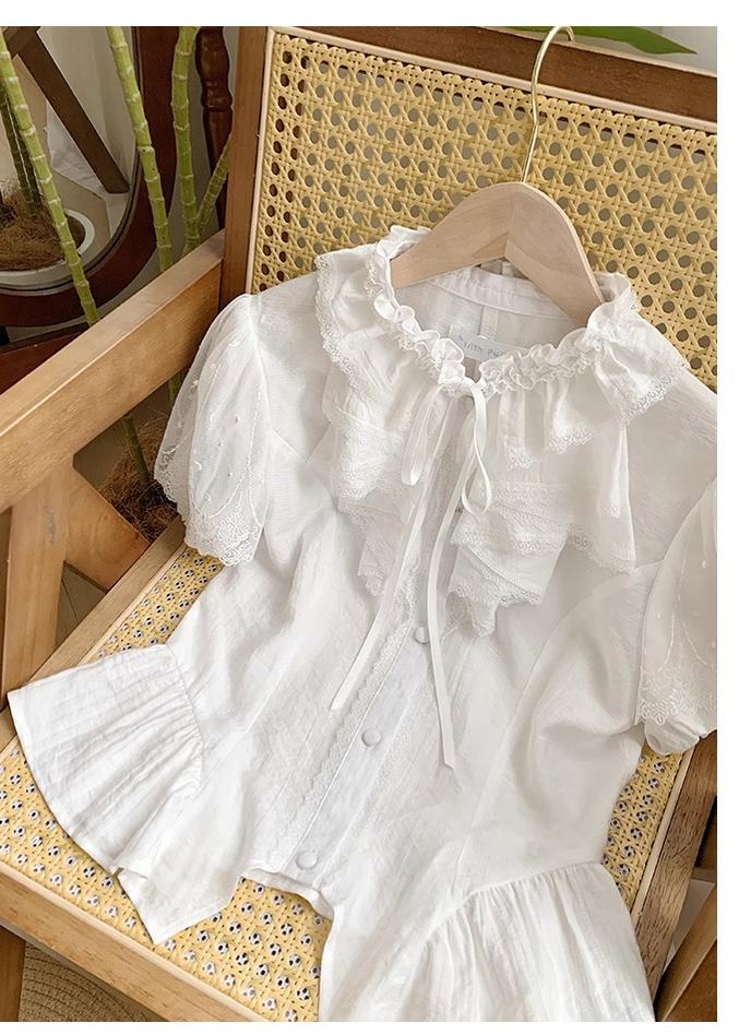 With PUJI~Anna~Classic Lolita Shirt with Lace Embroidery and Princess Sleeves