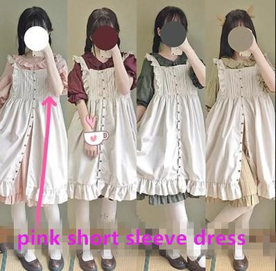 Alice Studio~Japanese Lolta Dress Vintage Mori Style OP free size pink dress-short sleeve 