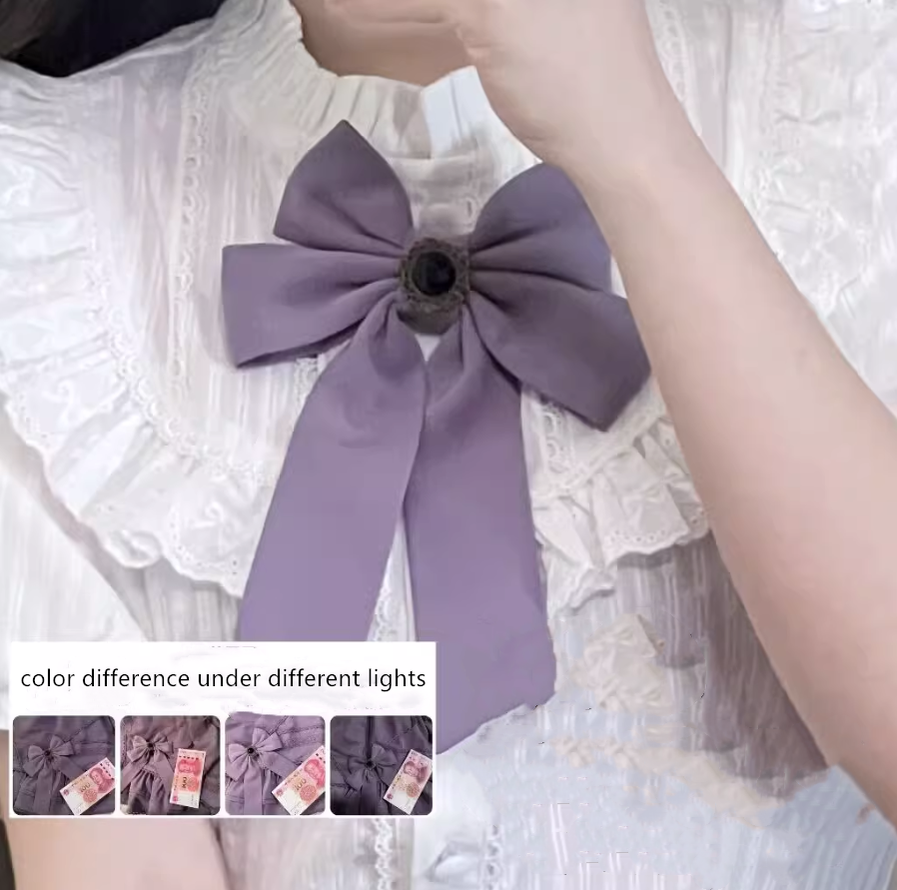 Uncle Wall Original~Worthy Girl~ Lolita Bow Clip and Black Top Hat free size purple collar bow 