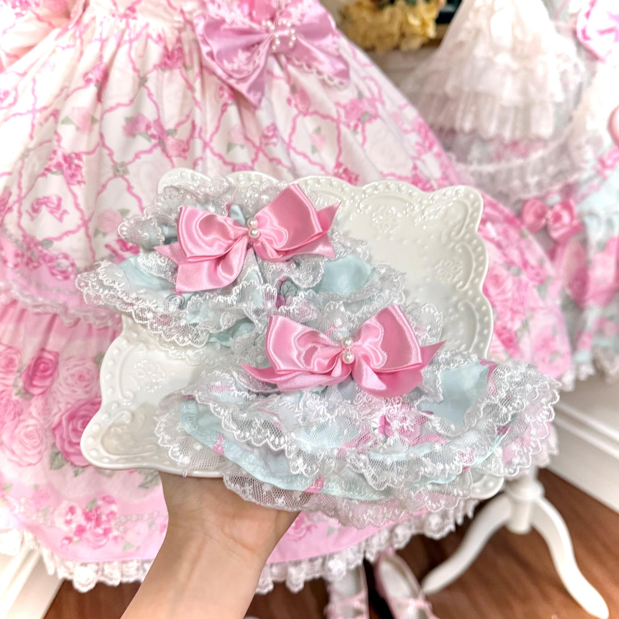 ツ*ナ様 BABY, 花柄 JSK サックス ローズ レース リボン ロリィタ Old School Lolita Floral Printed JSK Dress with Ribbon Bows