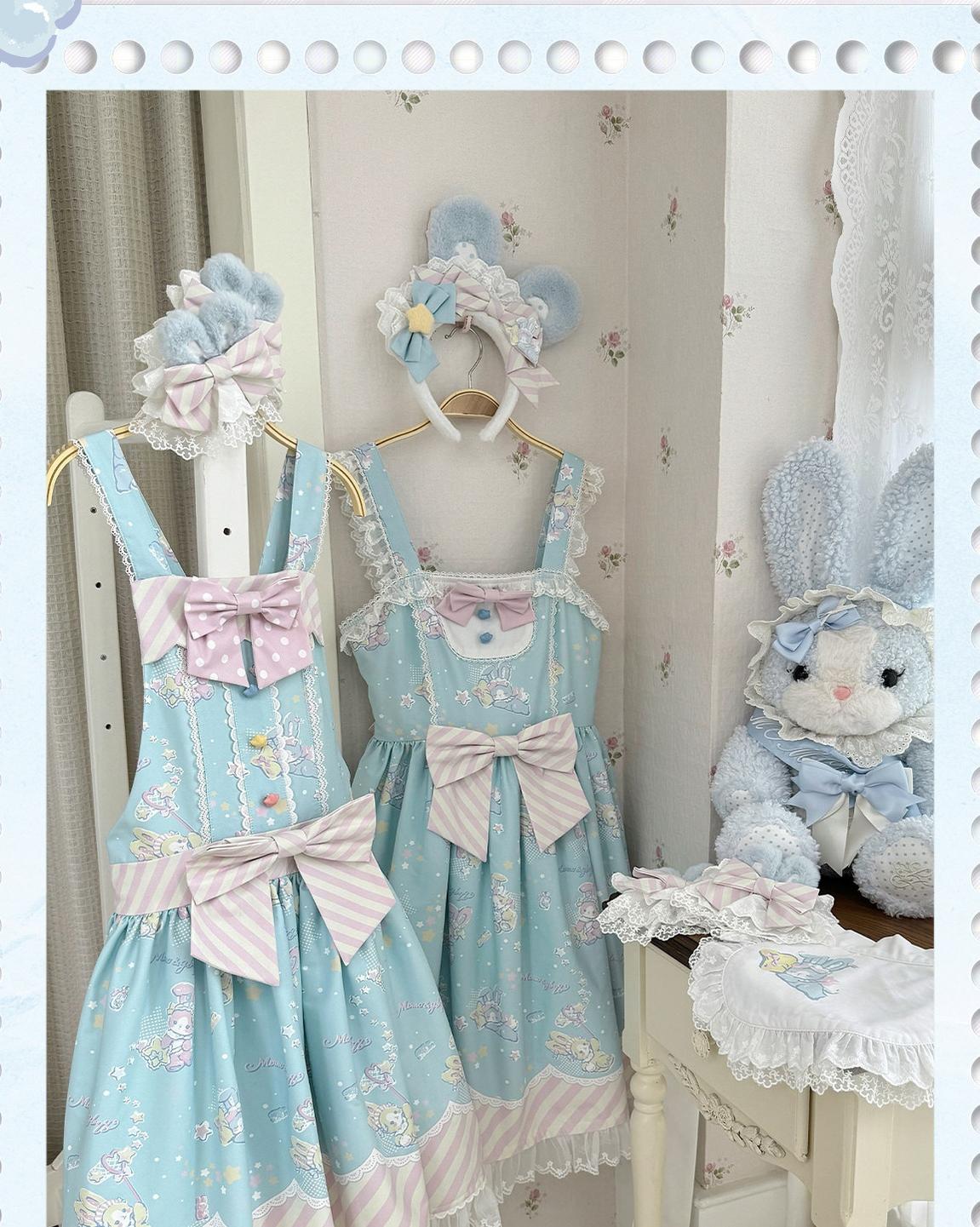 Star Gummies - IP Collaboration Sweet Lolita Dress, Bunny Print & Lace