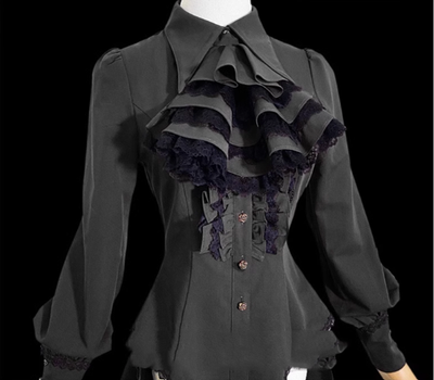 Little Dipper~Gothic Lolita Long Sleeve Shirt Long Blouse S Dark grey (pre-order) bow tie not included 