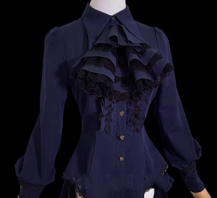 Little Dipper~Gothic Lolita Long Sleeve Shirt Long Blouse S Navy blue (pre-order) bow tie not included 