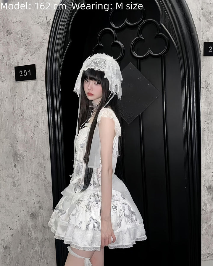 Bacio Bouquet~Hyaline Angel~Daily Lolita Low Waist Dress with Angle Print&Lace Detail