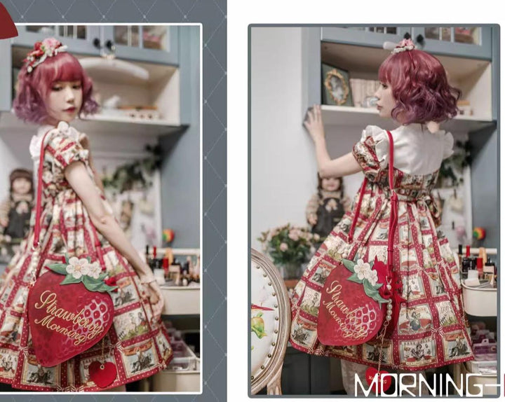 Morning Glory~A Strawberry~Sweet Lolita Crossbody Bag Strawberry Printed Handbag