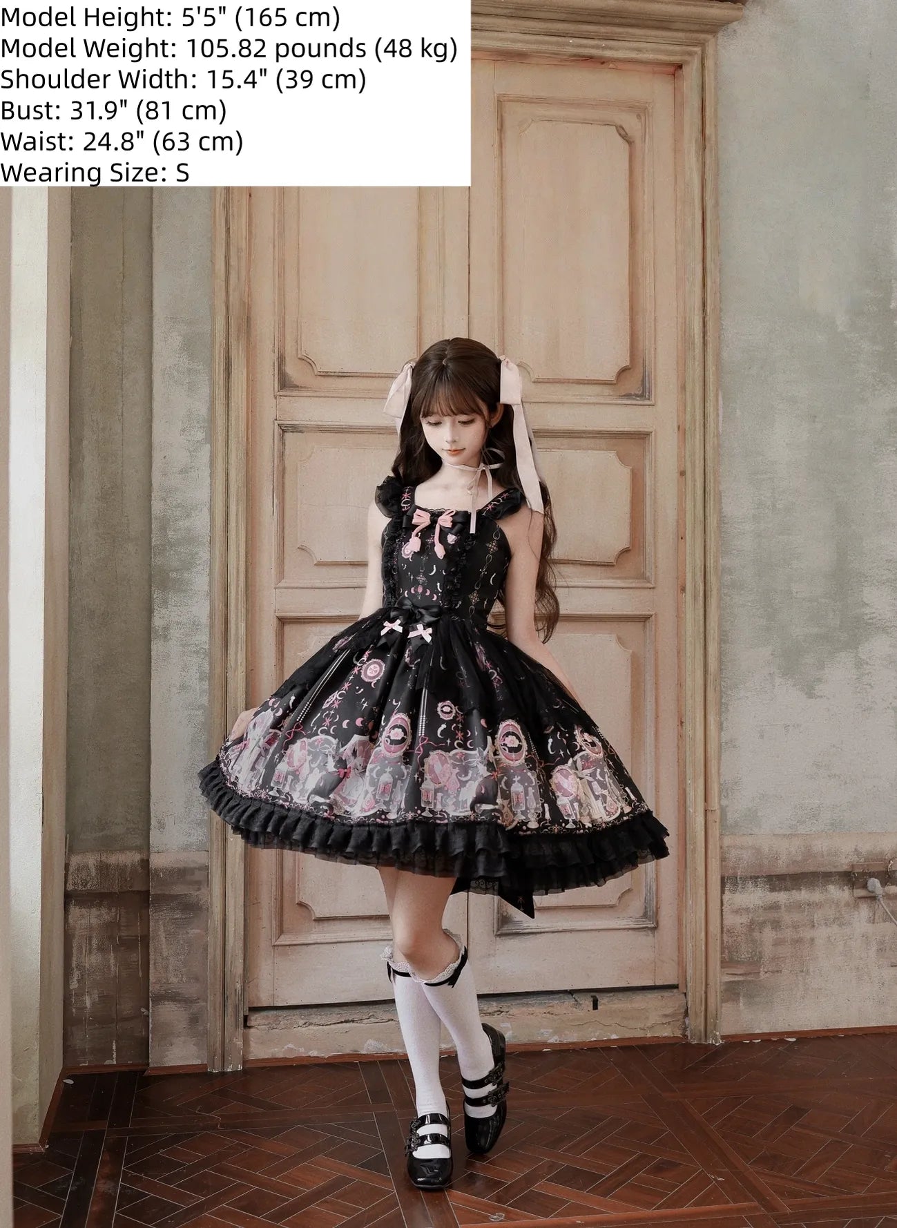 Lunar Cat Crown - Sweet Lolita Black JSK Dress, Angel Cat and Moon Print 45686:858734