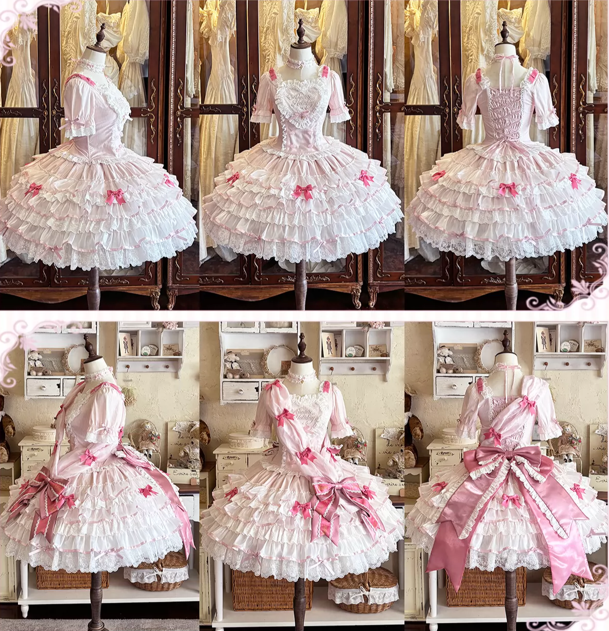 Sparkle Annie - Plus Size Sweet Lolita Top & SK Set, Cream Pink Pinstripe 45943:869254