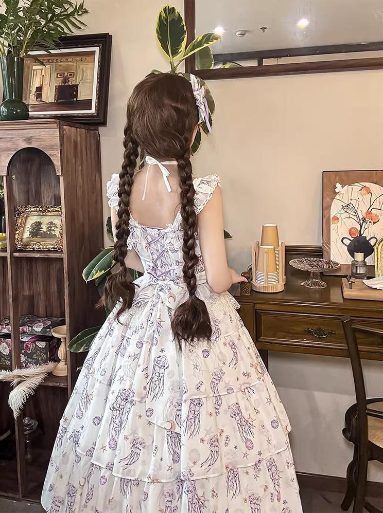 Starry Jellyfish - Printed Classic Lolita JSK Dress, Short Sleeve OP