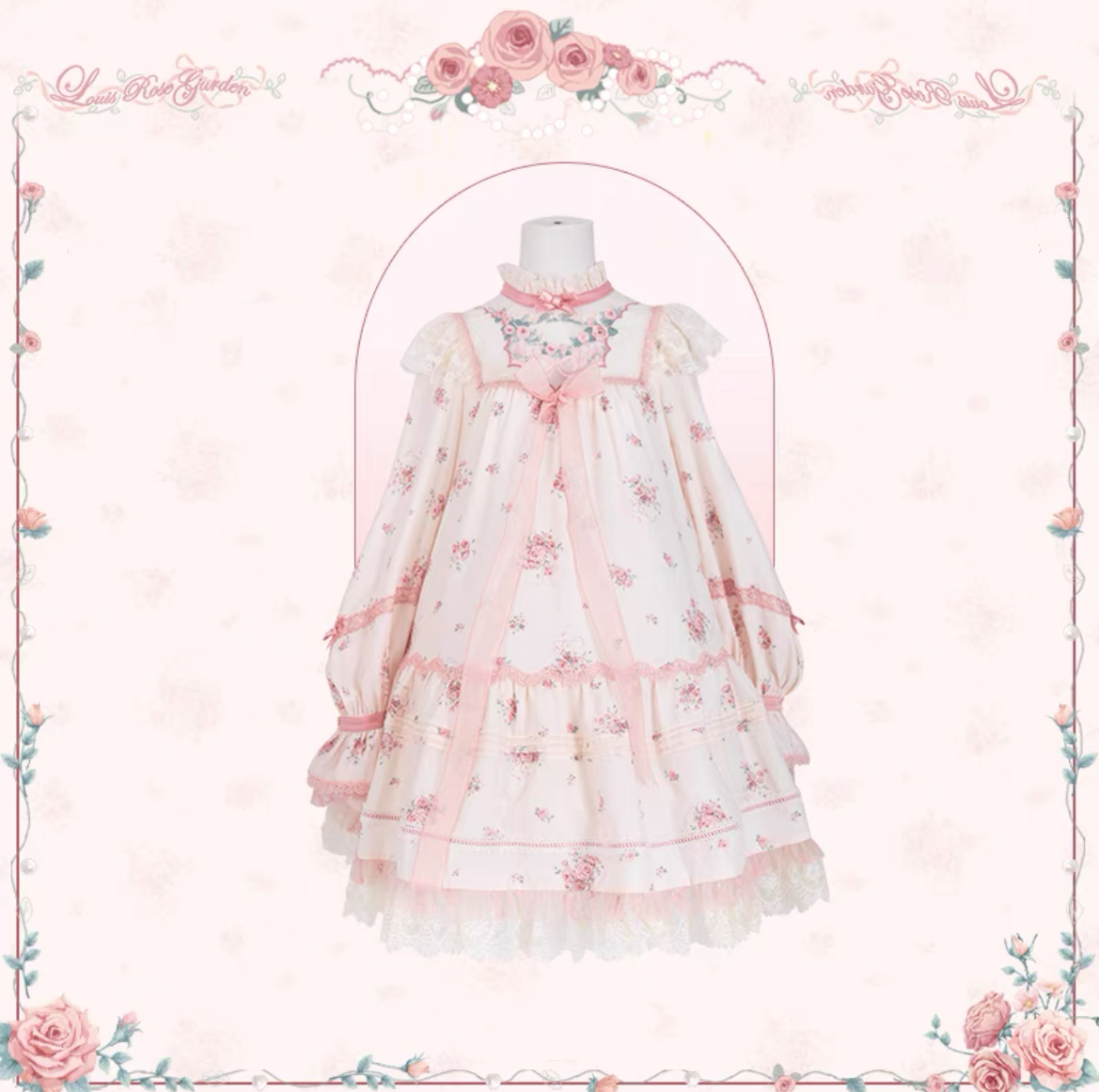 Flower and Pearl Box~Rose Garden~Elegant Lolita Dress Bridal Floral Dress XS Printed OP 