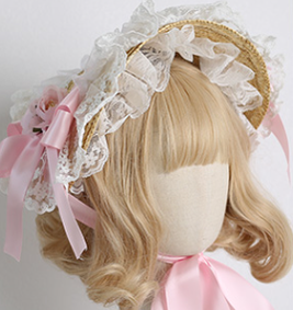 Xiaogui~Sweetie Zhi Fan~Country Lolita Lace French Straw Hat   
