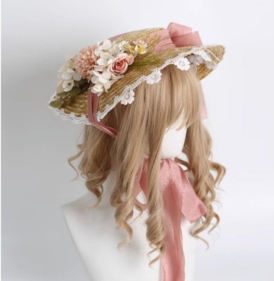 Xiaogui~Elegant Lolita Flower Bow Lace Sunhat pink  