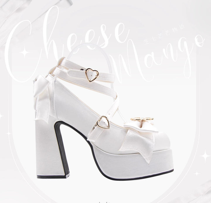 (BFM)Cheesecake~Mousse Heart~Sweet Lolita High Heel Shoes Mary Jane Love Heel Shoes White 34 
