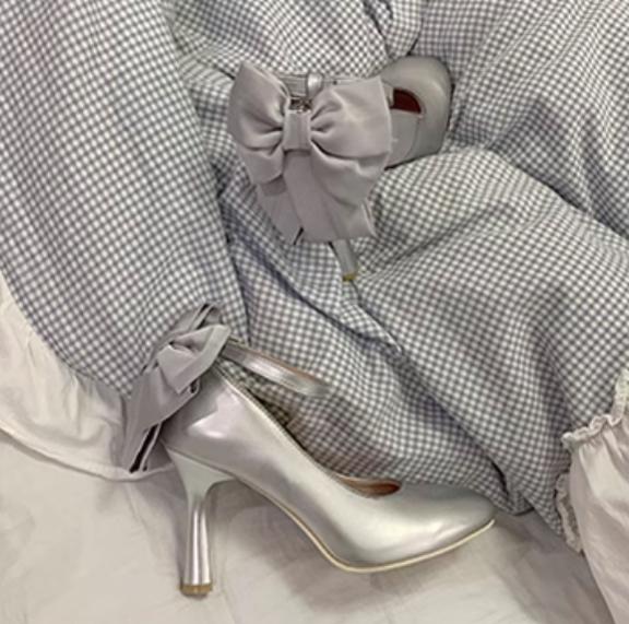 Bingo Lulu~Farewell Gift~Elegant Lolita High Heels Low Cut Mary Jane Shoes 34 Silver 