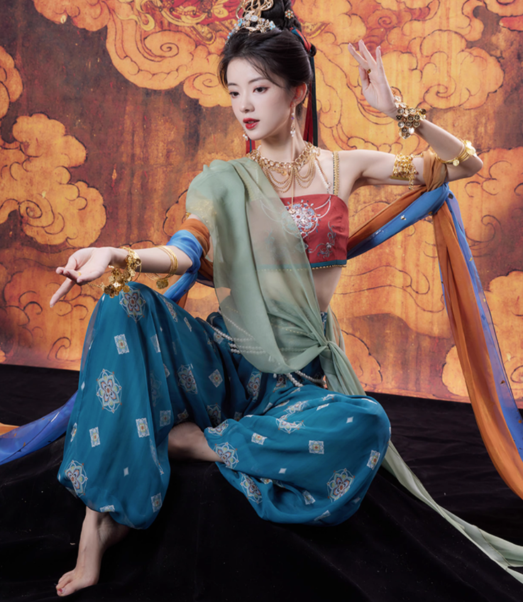 Chixia~ Han Lolita Elegant Assorted Color Dunhuang Elements Pants Set   