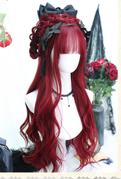Dalao Home~Burning~Wine-red Long Curly Lolita Wig   