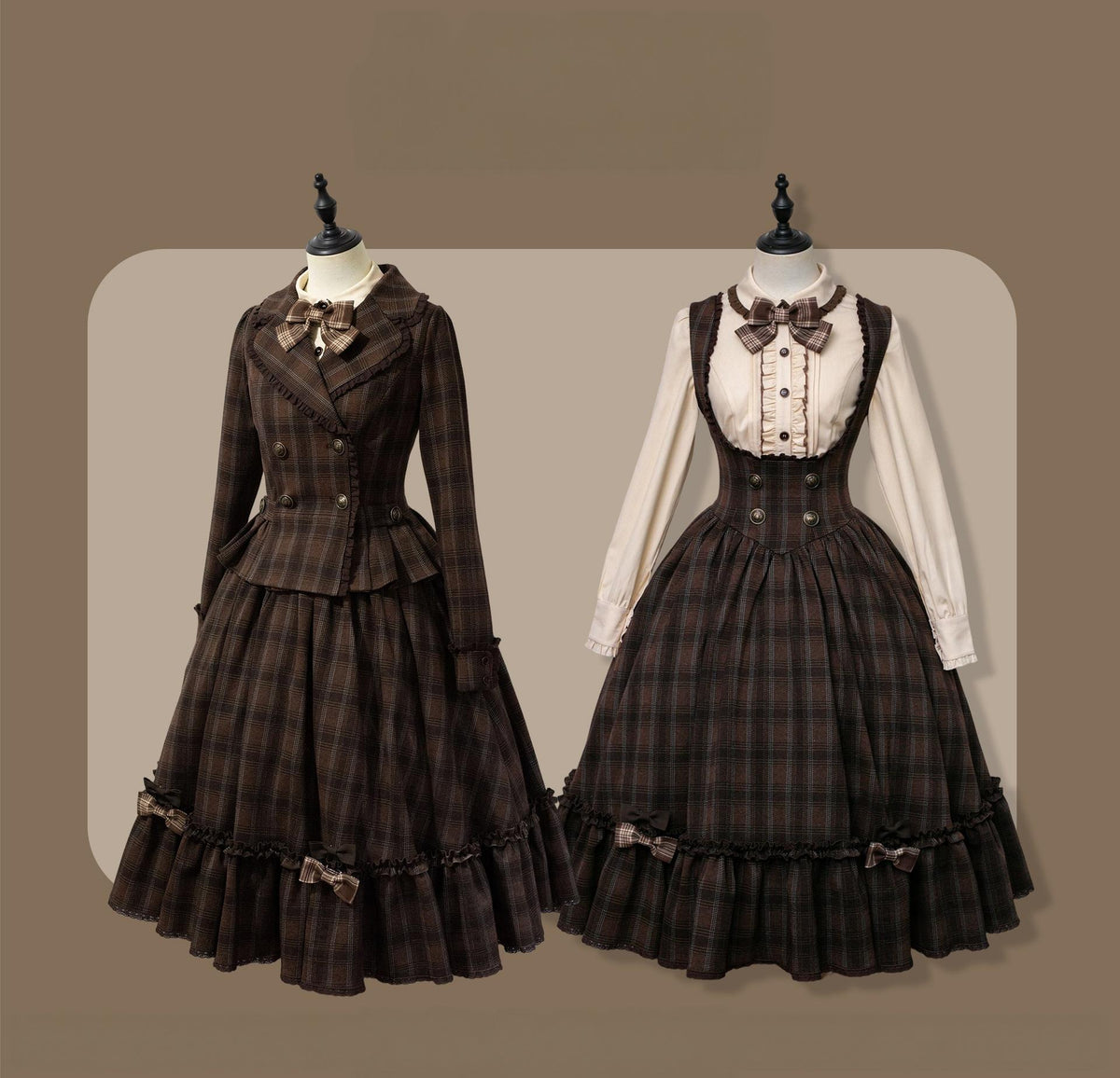 Sandwich Chocolate - Winter Classic Lolita Plaid Bust-supporting JSK & Coat Set 45903:867178