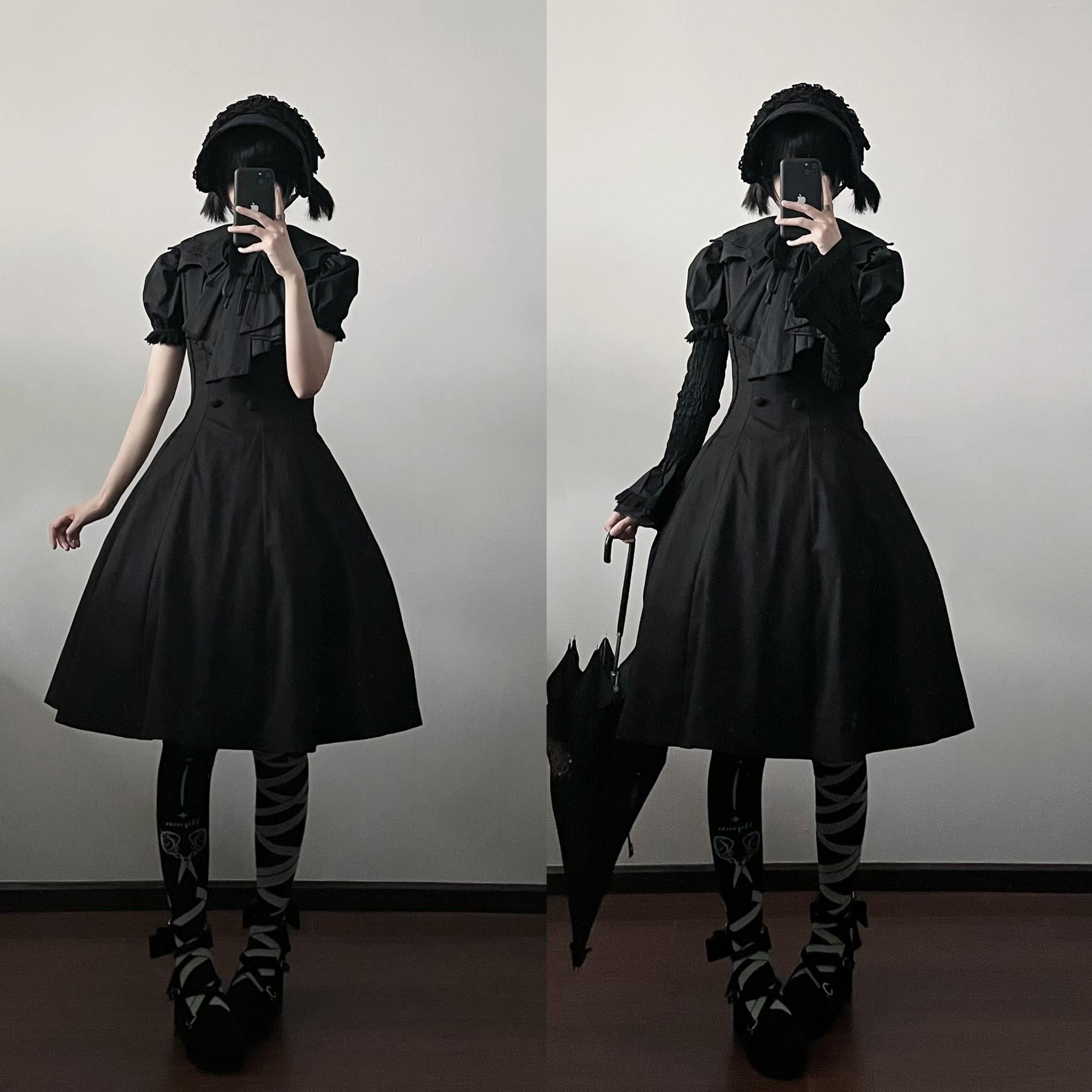Gazing Galactic - Dusk Melody - Gothic Lolita Bat Shaped Collar Shirt, Detachable Jabot 44089:795705
