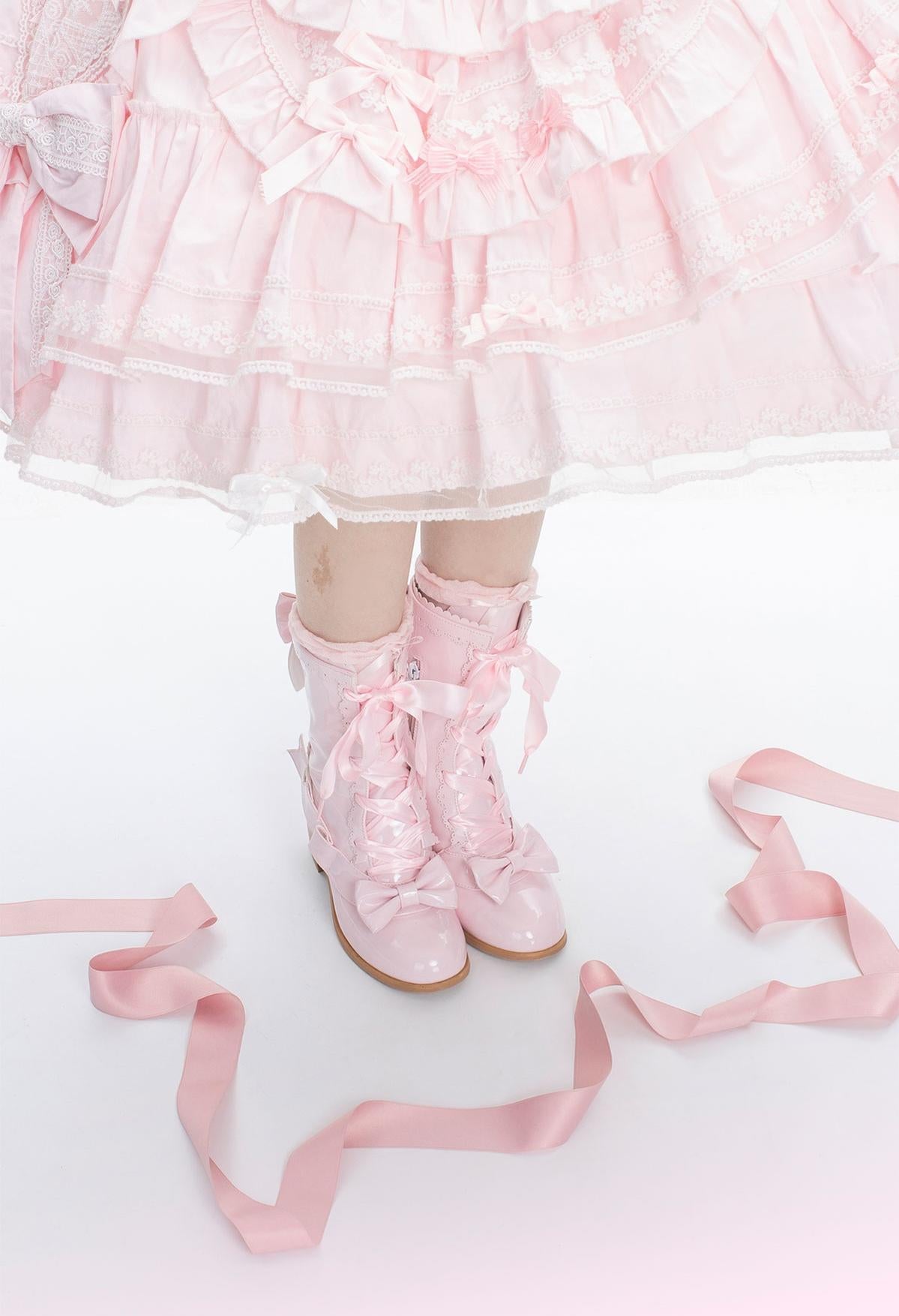 Sheep Puff - Sheepy Hooves - Kawaii Lolita Mid-Calf Boots, Side Zipper