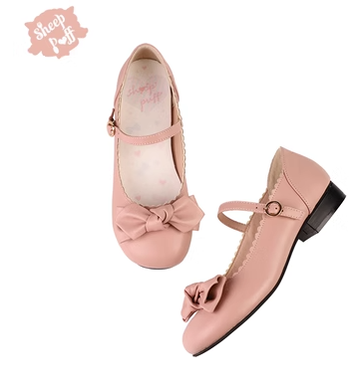 Sheep Puff~Kawaii Lolita Round Toe Mary Jane Shoes 35 pink low heel 
