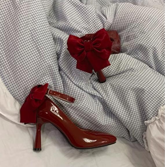 Bingo Lulu~Farewell Gift~Elegant Lolita High Heels Low Cut Mary Jane Shoes 34 Burgundy 