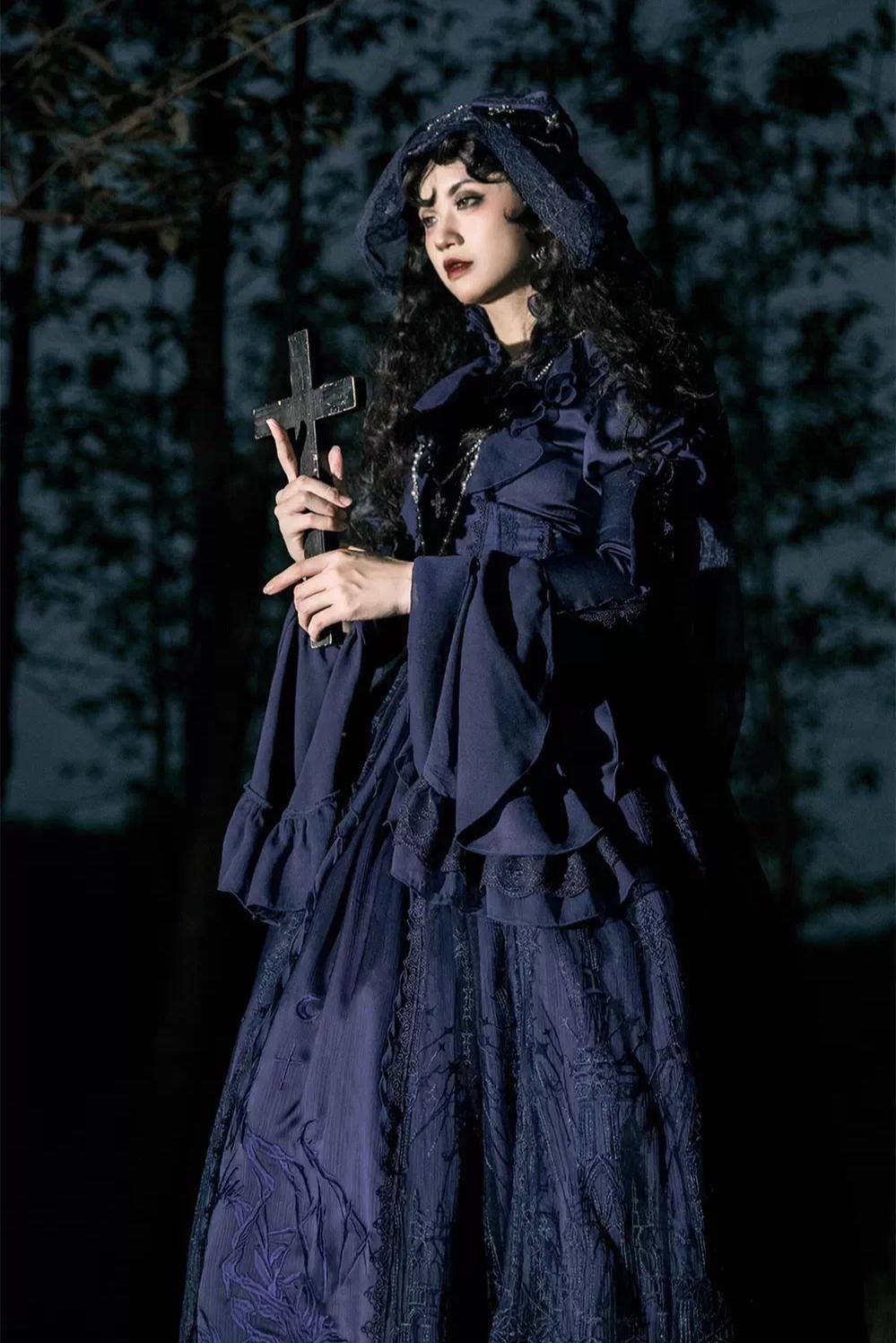 Dragon Bone - Gothic Lolita Blouse, Irregular Swallowtail Flounce Hem